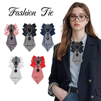 A Handcrafted Women's Contrasting Plaid Diamond Tie with a Flower, Exquisite, Elaborate, a Must-Have for Parties, Can Be Given as a Gift, with a High-End Feel