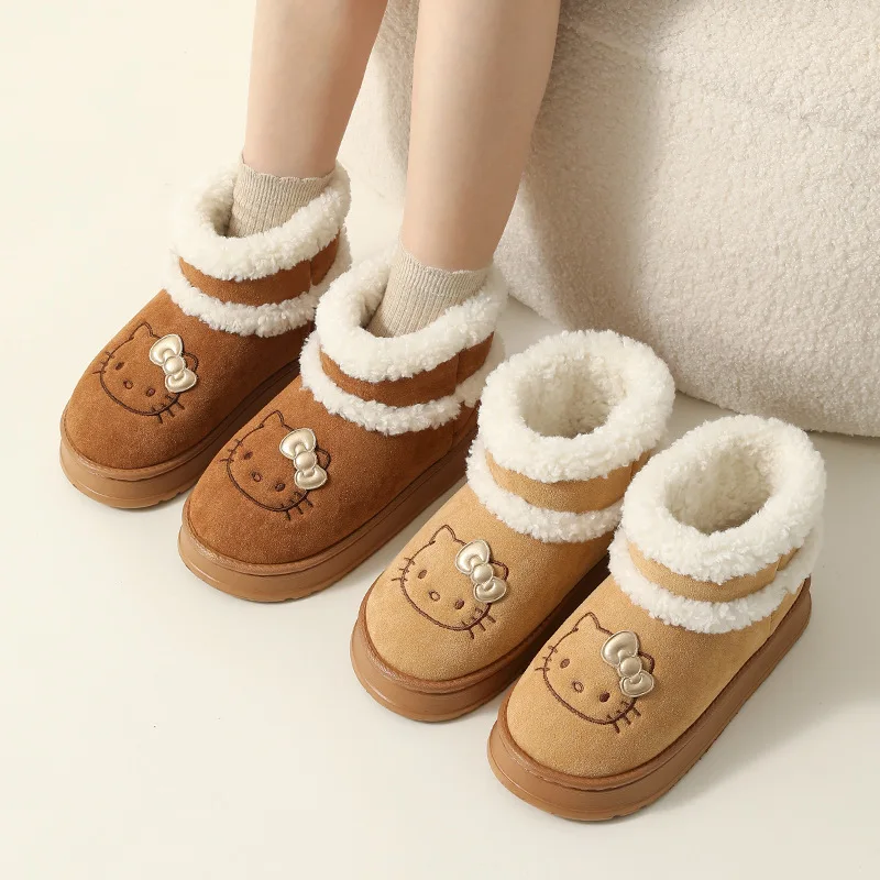 

Y2K Cute Anime Shoes Hello Kitty Snow Boots Anti-Slip Women Outdoors Snow Boot Warm Cotton Kawaii Winter Nonslip Short Boot Gift