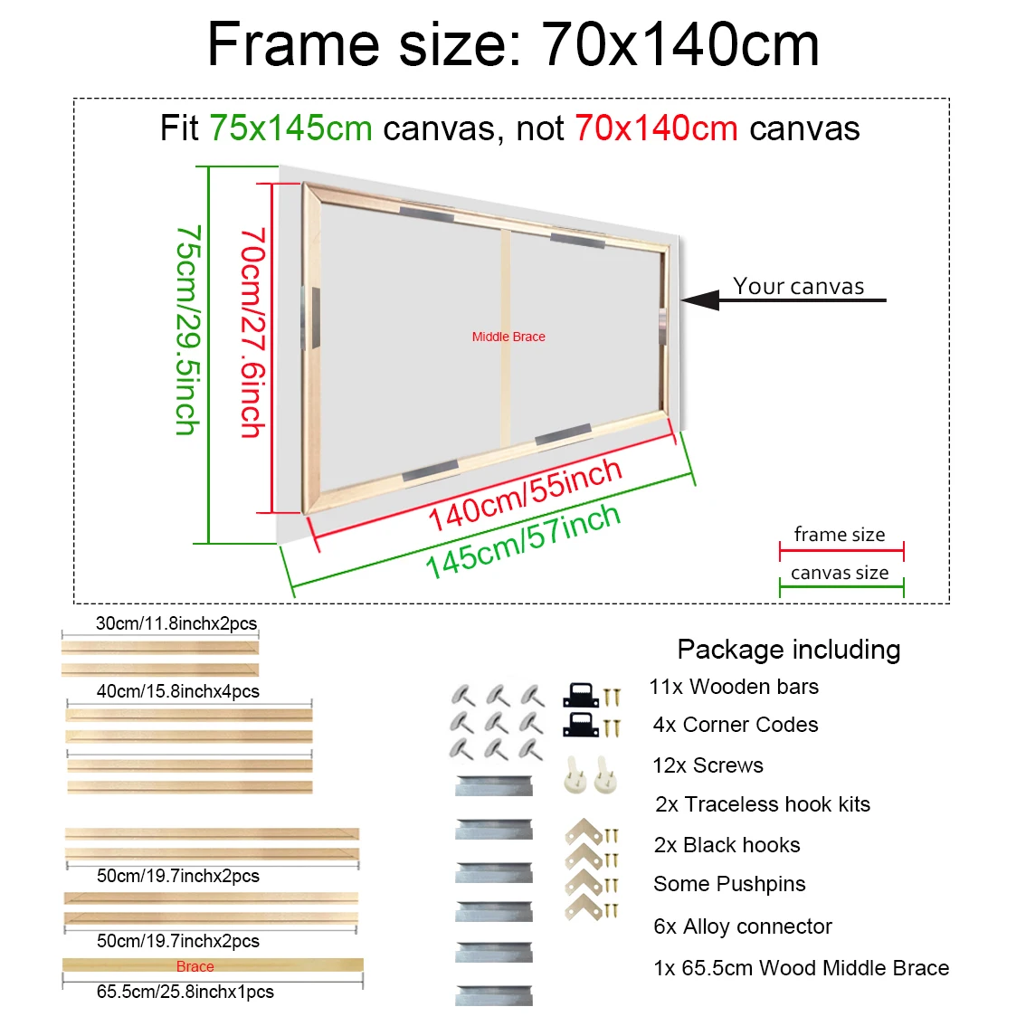 70x140cm Wooden Frame for 76x146cm Pictures Frame For Wall Canvas Frame Diamond Painting Large Size Picture Poster Wall Frame