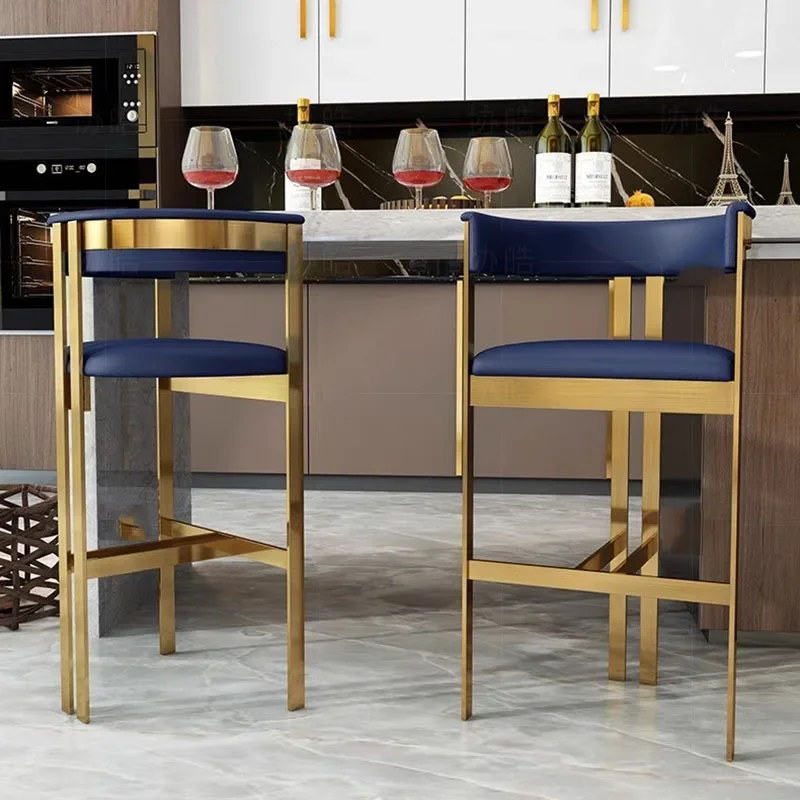 Metal Golden Bar Stools Counter Leather Library Receptions Bar Stools Round Computer Pedicure Para Maquillaje Home Furniture