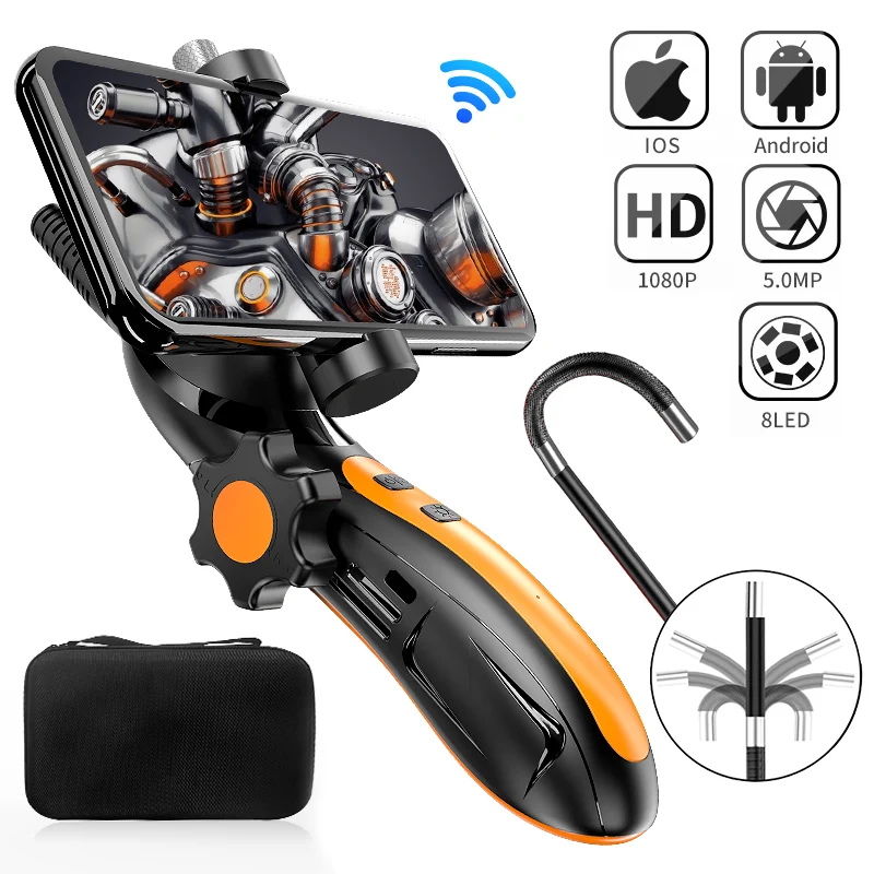 Go! 1080P 180 Degree Steering Endoscope Wireless Endoscope with 8 LED Inspection Camera Snake Camera For Android & iOS