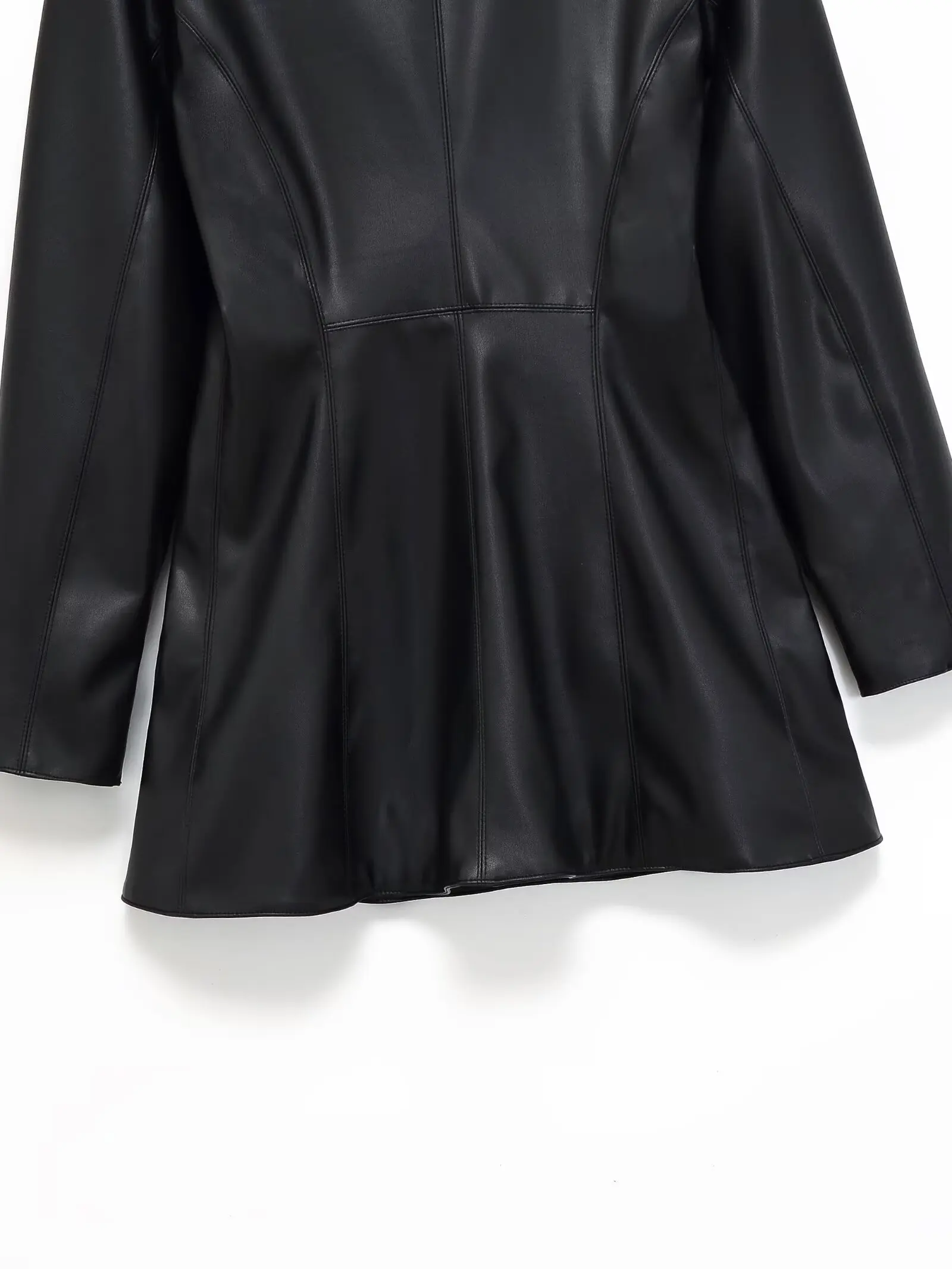 KONDALA Commute Chic PU Leather Slim Blazer for Women Elegant Double Breasted Black Blazer 2026 Spring Fall Retro Classic Blazer
