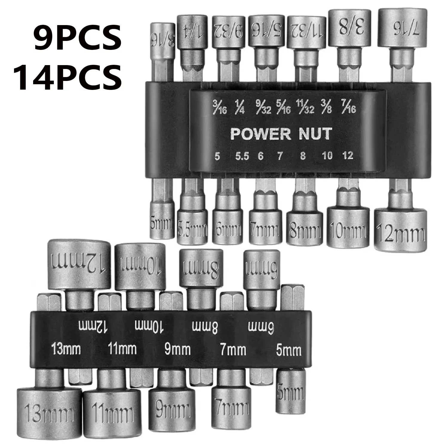 9 Pieces/14 Pieces of Powerful Socket Wrenches, Hex Handles, Screwdriver Sockets, Extension Rods, and Pneumatic Screwdriver Attachments