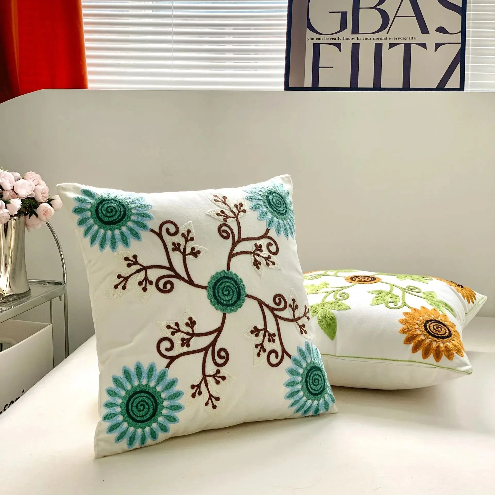 Tulpe Plüsch Kissen bezug minimalist ische einfache Sofa Stempel Taille Kissen bezug Wohnkultur bestickte Kissen bezug 45x45cm – Detail 6