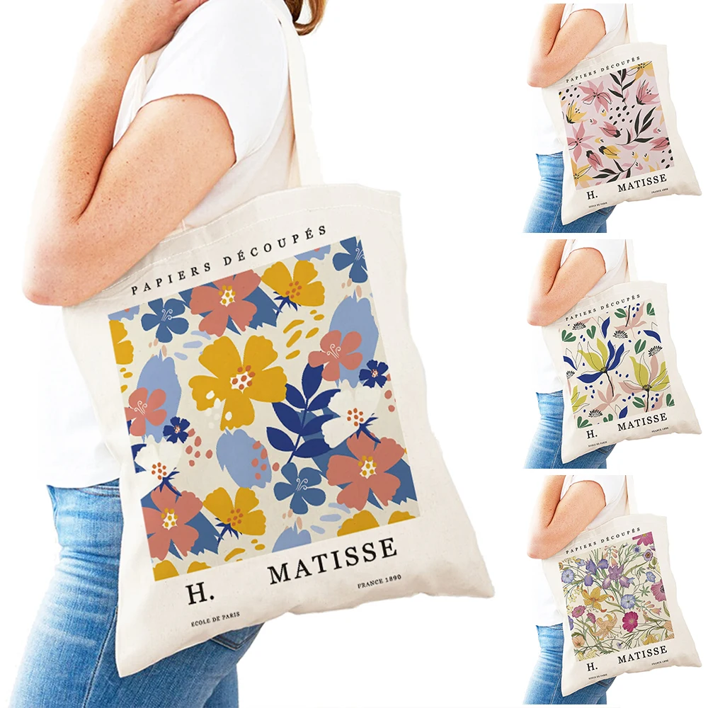 H.MATISSE Flower Women Shopping Bags Double Print Casual Shopper Bag Lady Canvas Tote Eco Children Gift Travel Handbag