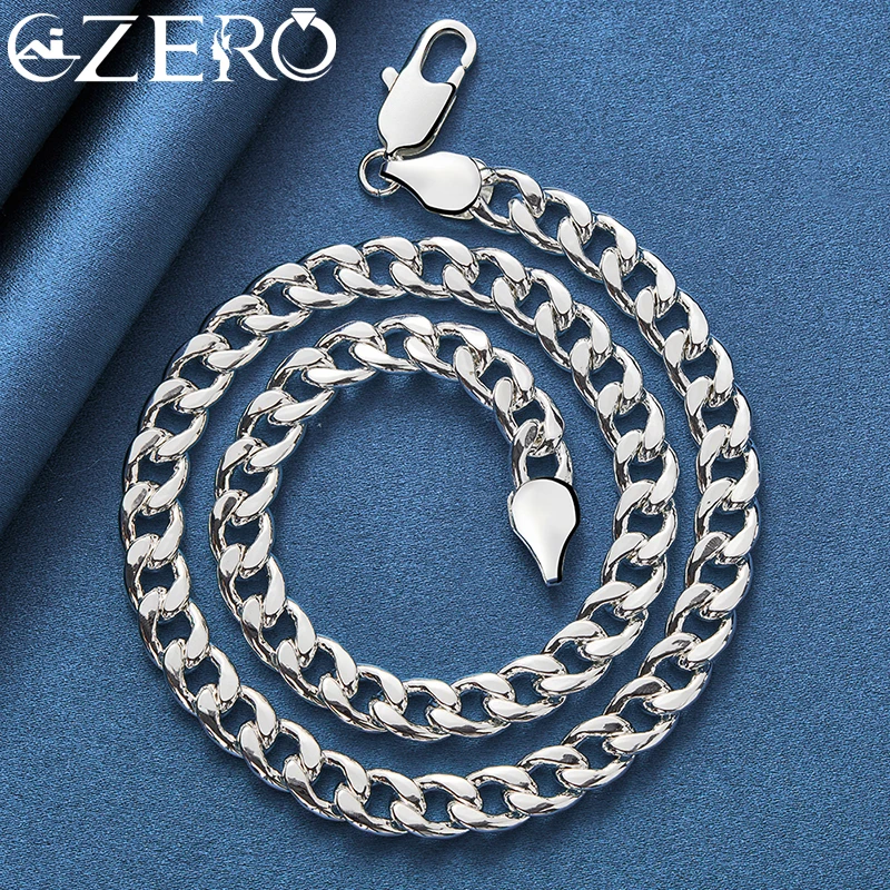 ALIZERO 925 Sterling Silver 2pcs Sets 10mm Side Chain Bracelet Necklace For Men Women Fashion Wedding Party Jewelry Set