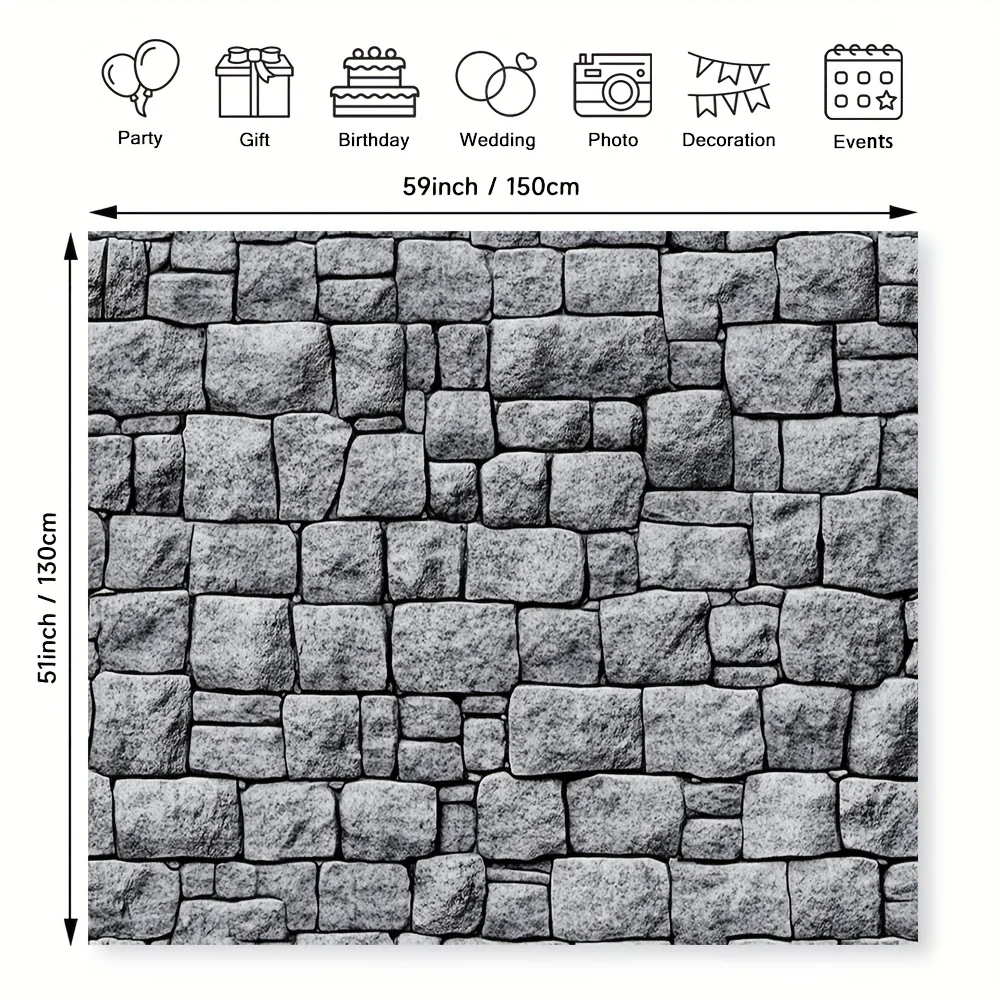1-teiliger mittelalterlicher Wandhintergrund aus Stein – realistisches Ziegeldesign, perfekt für Geburtstagsparty-Dekorationen und Innenräume – Detail 7