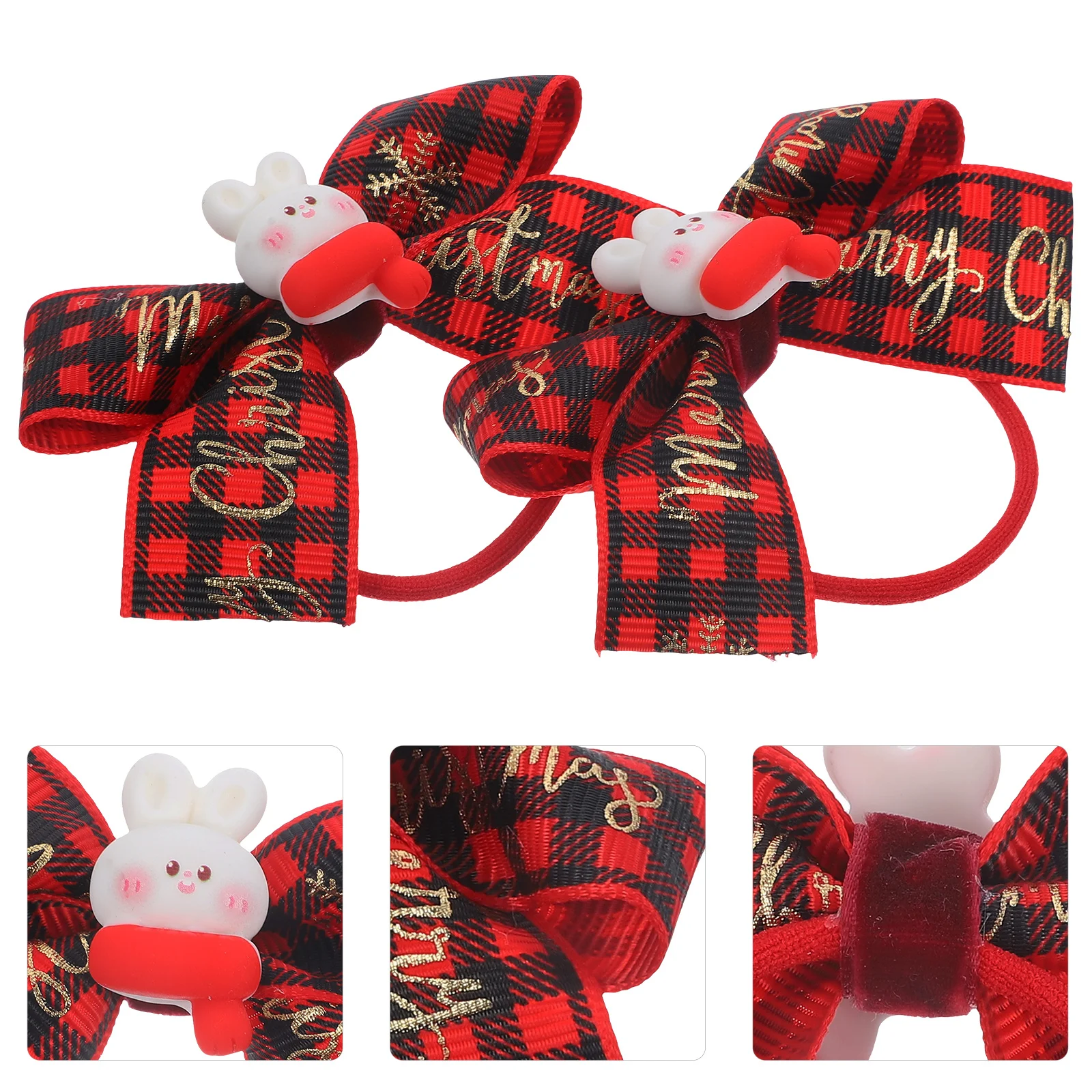

2 pcs Christmas Bow Ties Elastic Ponytail Holders For Xmas Hair Accessories Hair Bows Rope Decorative Party Wear