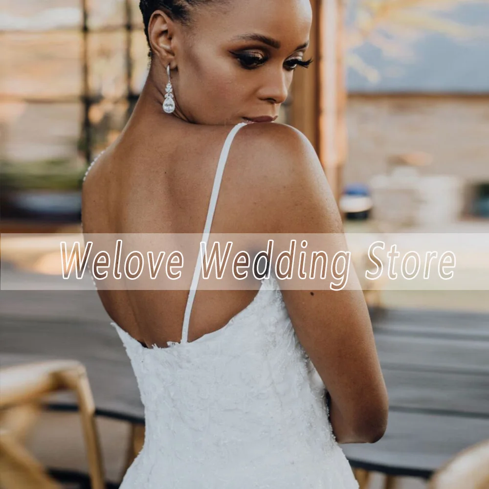 Chiffon Wedding Dress For Bride African Spaghetti Straps Floor Length Lace Sweetheart Neck Boho Bridal Gown Robe De Soriee 2024