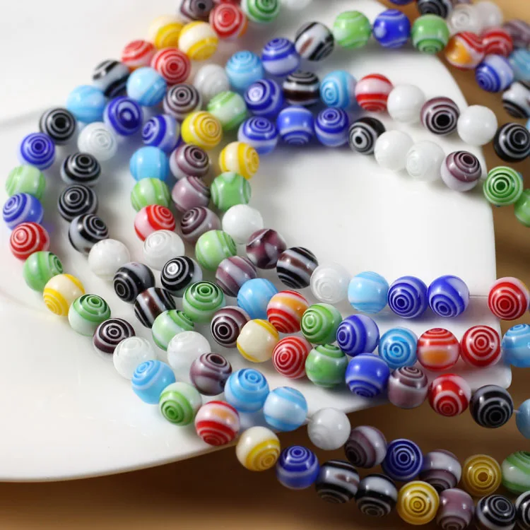 Glass Multicolor Round Bead Flower Threaded Beads Loose Beads For Jewelry Making DIY Bracelet Necklace Accessroeis DIY