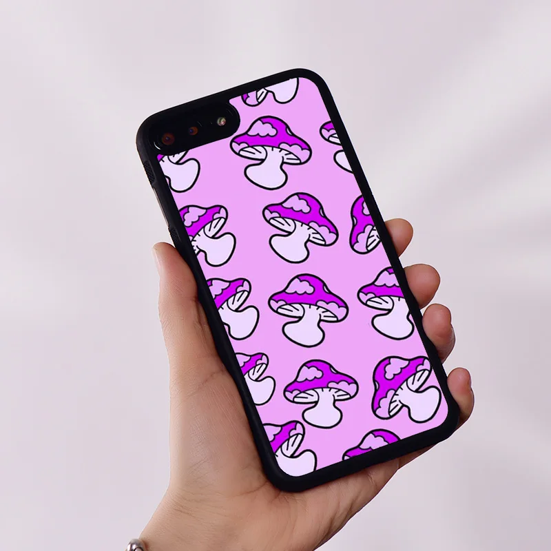 Wildflower Silicone Rubber Phone Case Cover for iPhone 6 6S 7 8 Plus X XS XR 11 12 13 14 15 Mini Pro Max Purple Shrooms Pattern