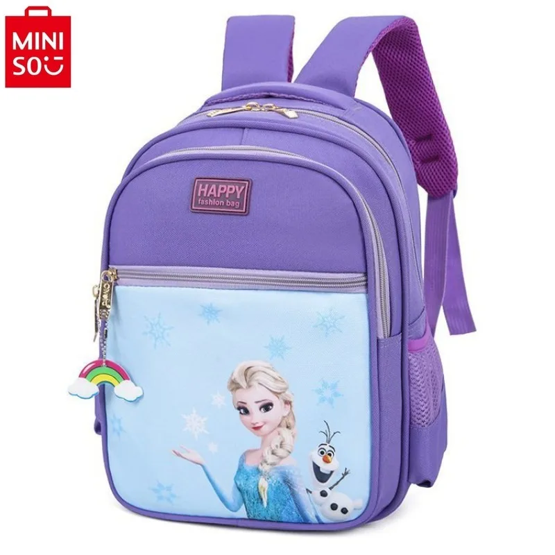 Ransel gambar kartun putri Elsa MINISO, ransel penyimpanan kapasitas besar ringan kualitas tinggi bercetak lucu