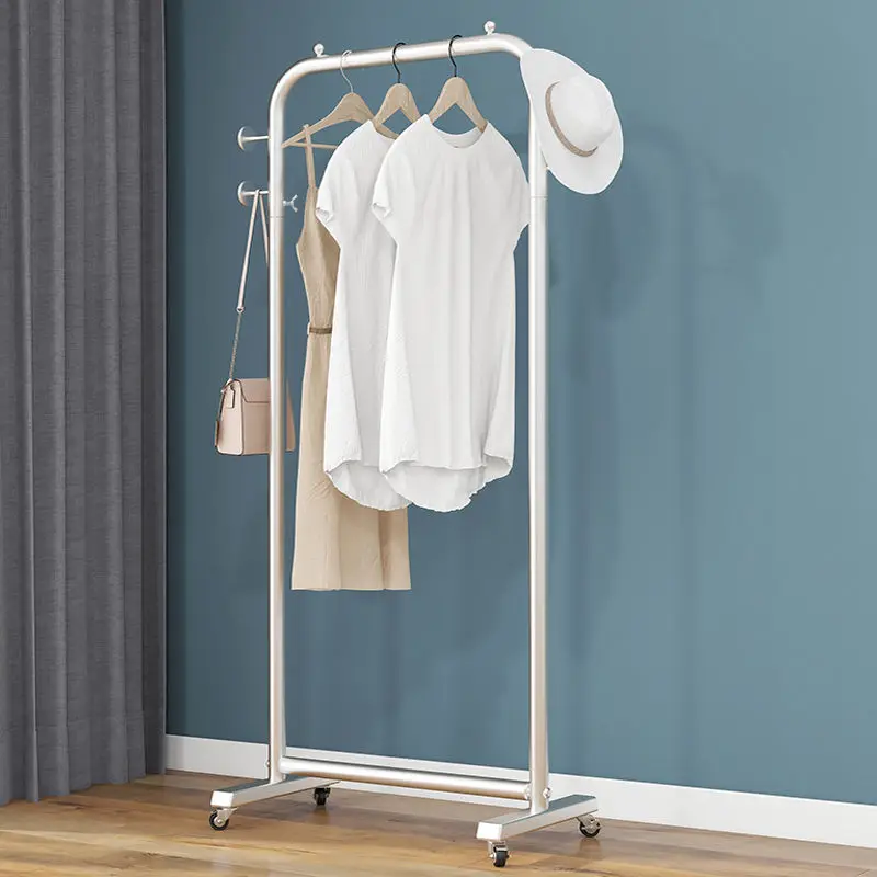 Light Luxury Nordic Multi Functional Clothes Hanger Floor Standing Mobile Coat Rack with Wheels Dress Suits Hanging Rod Storage