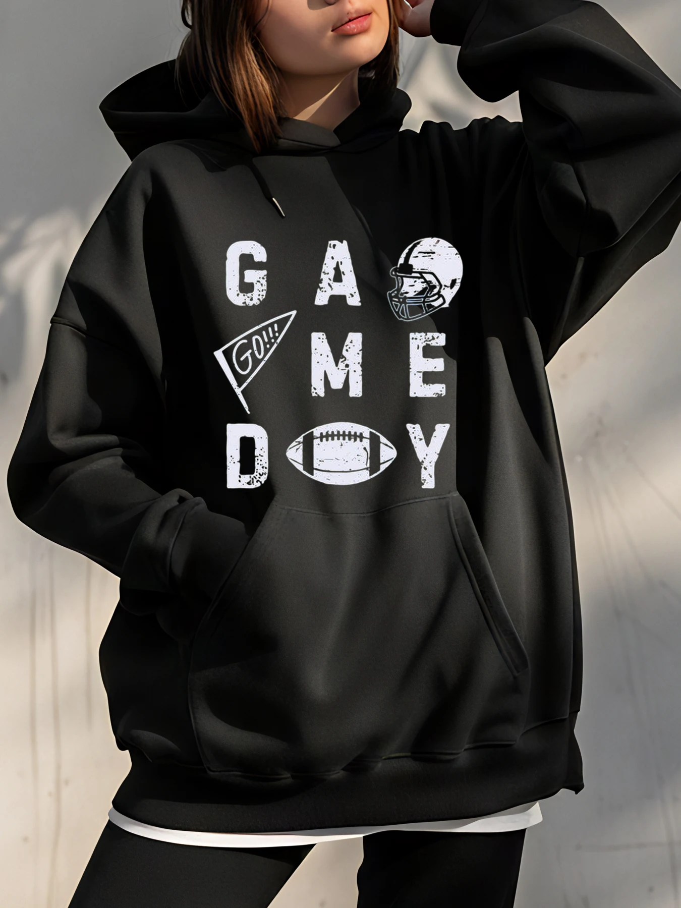 

Толстовка с капюшоном Game Day, футбольный шлем, флаг с принтом, унисекс, толстовка большого размера, повседневная уличная одежда для женщин и мужчин
