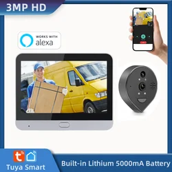 3MP Tuya Smart House Wireless Security Wireless Door Eye With Bell 4.3 inch LCD Alexa Wide Angle 130°  Peephole Video Doorbell