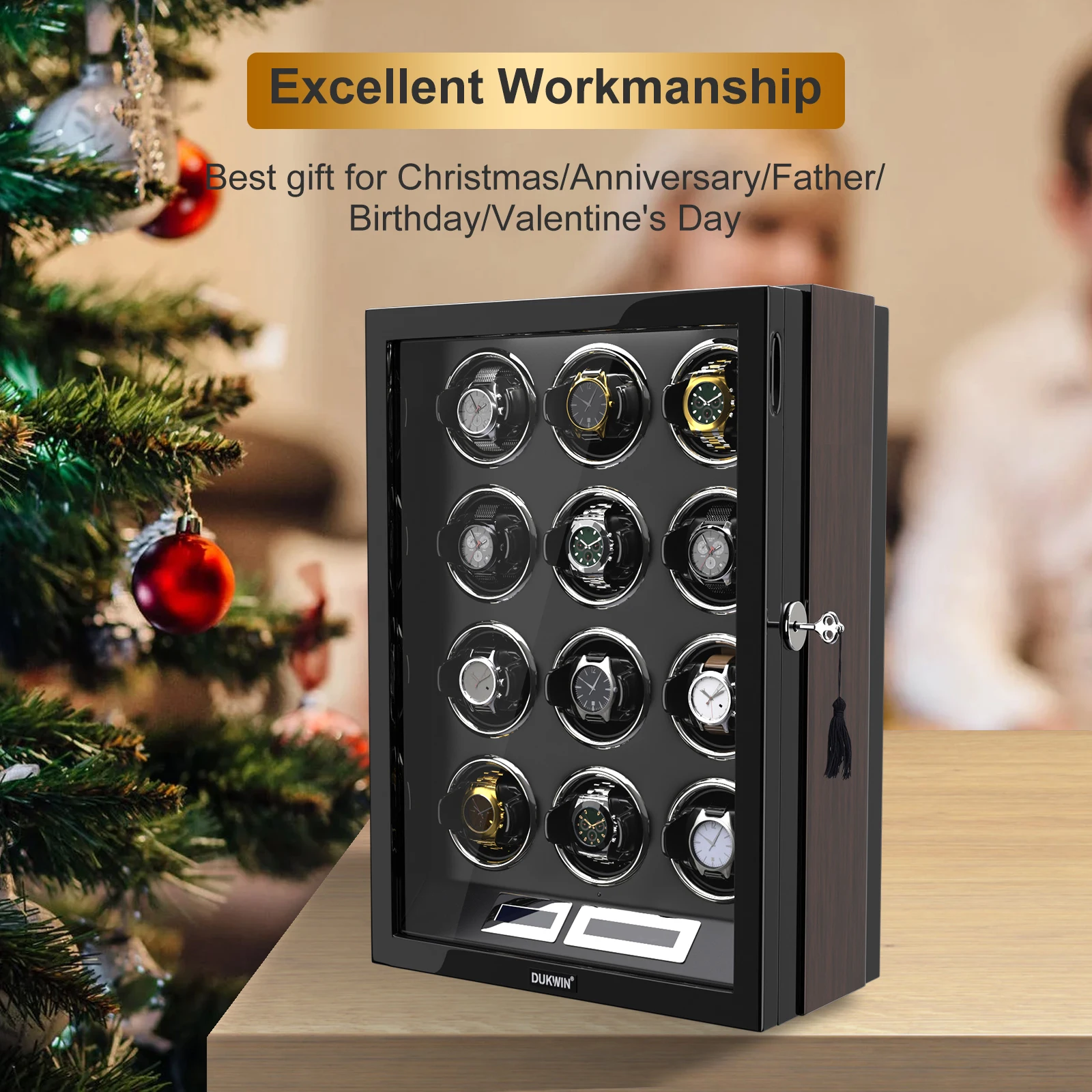 Watch Winder For 3 6 9 Automatic Watches LCD Touch Screen and Led Light Wooden Watch Safe Storage Box