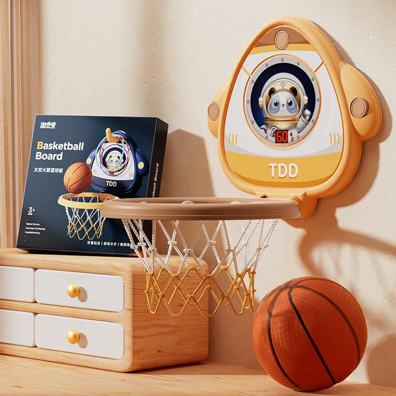 Hanging Basketball Board Adjustable Basketball Goal Hoop Toy Set Space Rocket Indoor for Kids Attention Training Sport Toys Gift