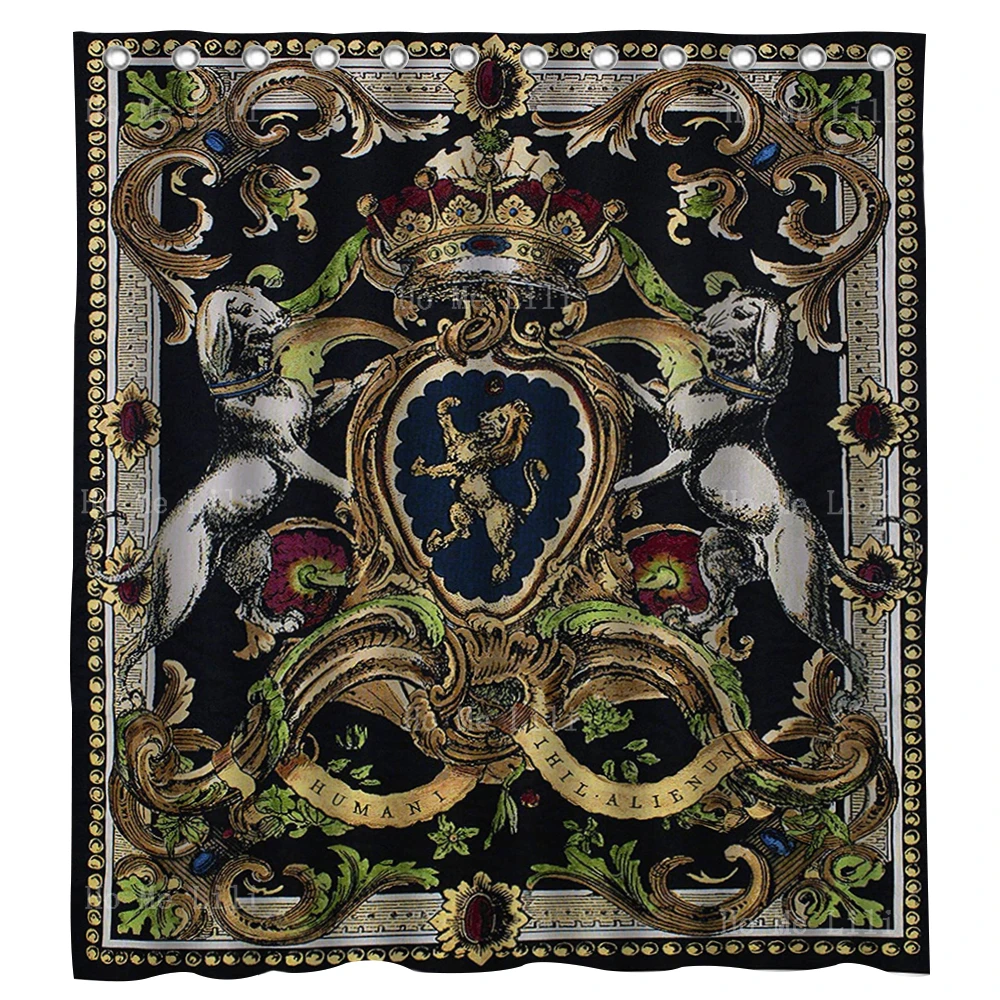 William And Mary Coat Of Arms Crown Dogs Jeweled Medallions Family Crest Shower Curtain By Ho Me Lili For Bathroom Decor