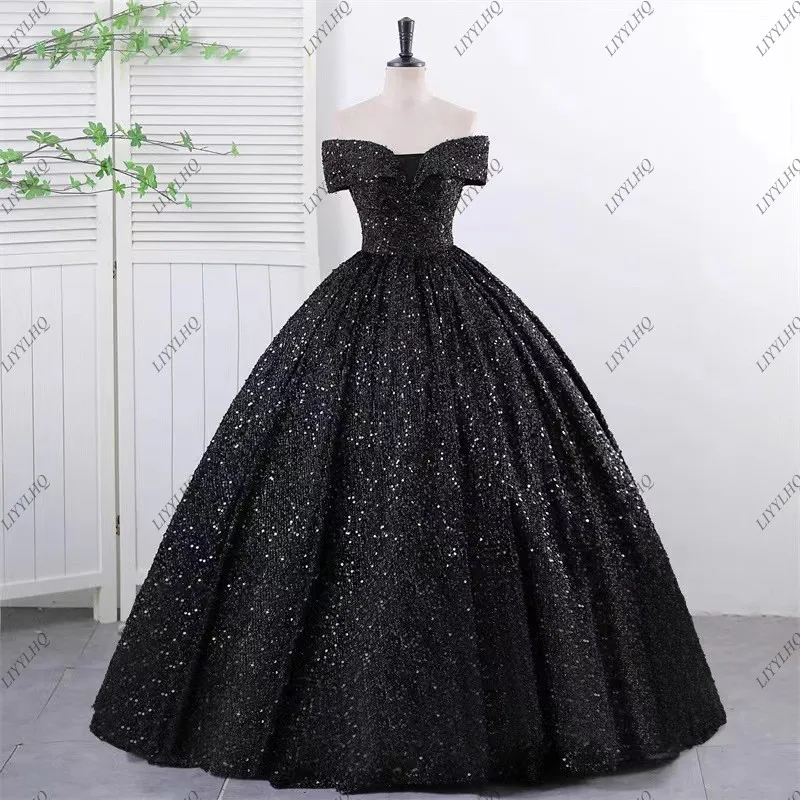 LIYYLHQ Luxury Off-Shoulder Ball Gown Quinceanera Dresses Vestidos De 15 Anos Sequined Formal Princess Birthday Party Gowns