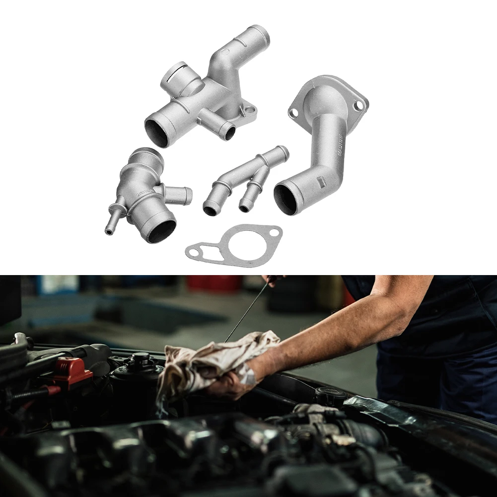 4個入り鋳造アルミニウムフランジエンジン冷却キット交換用クーラントフランジアップグレードキット（アウディTT、ゴルフMK4、ジェッタ1.8T用）