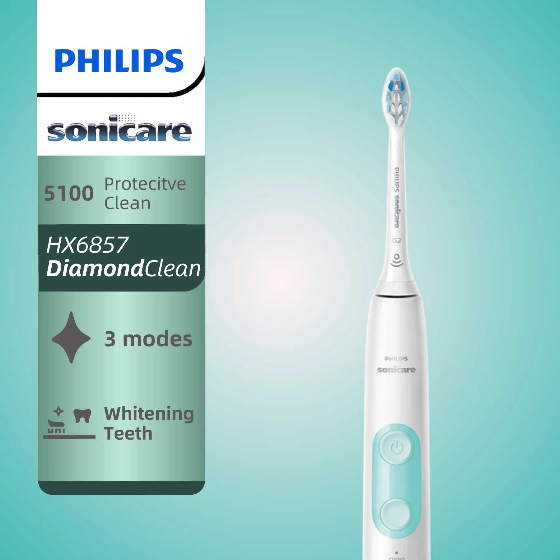 Philips Sonicare ProtectiveClean 5100 Sonic Electric Toothbrush HX6857,  3 Modes, Built-in Pressure Sensor with Travel Case