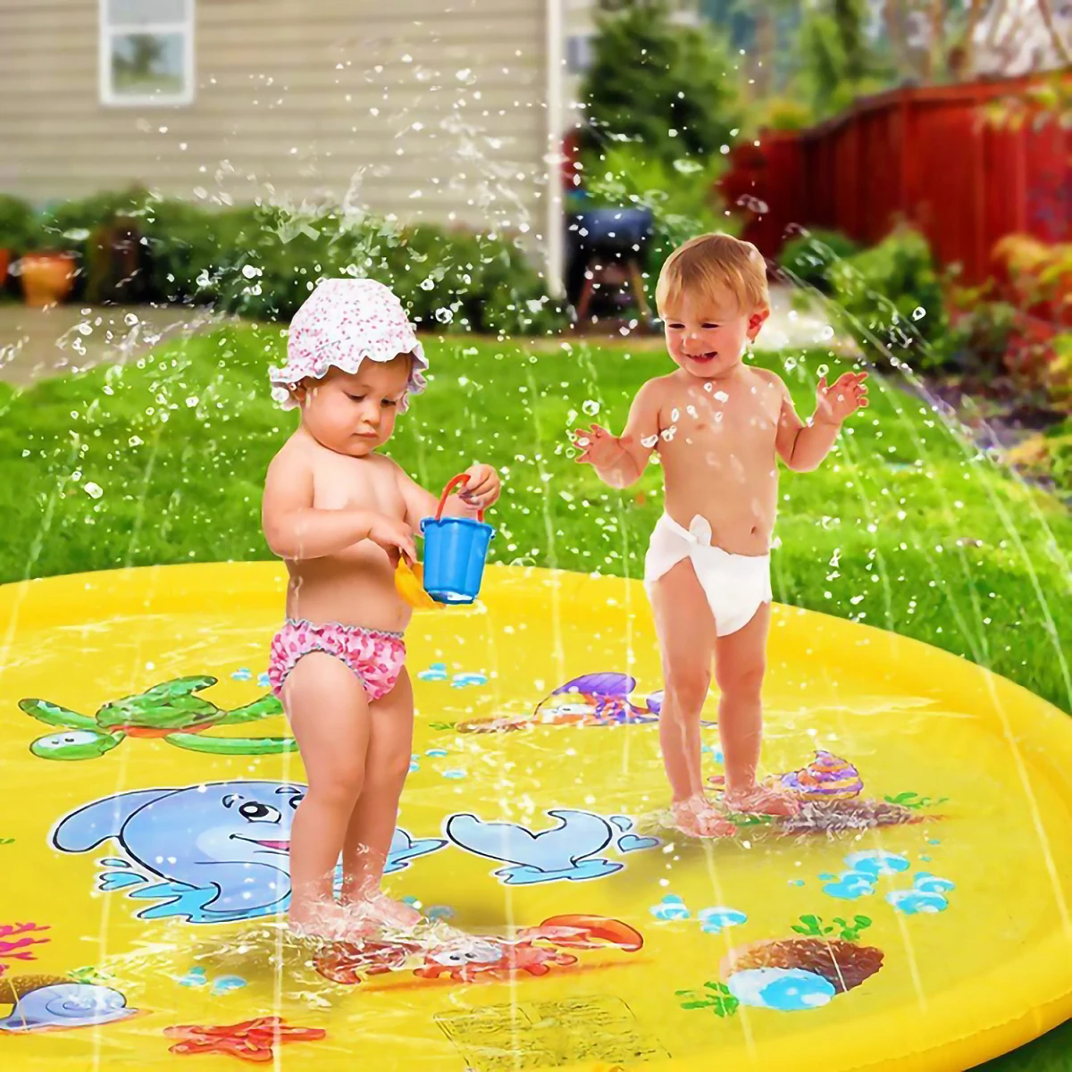 170cm Kids Outdoor Funny Toys Children Inflatable Round Water Splash Play Pools Playing Sprinkler Mat Yard Water Spray Pad