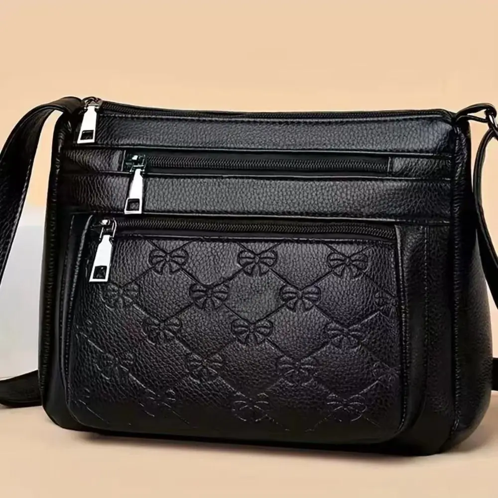 Elegante PU-Leder Einkaufstasche, schwarze, große Kapazität, Tasche für Mütter mittleren Alters, mehrschichtige Umhängetasche für Damen – Detail 8