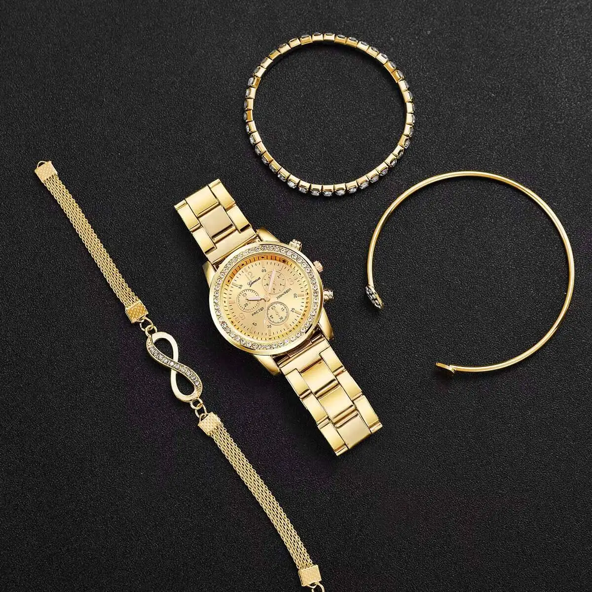 4PCS/Set Luxury Rhinestone Women Watches Fashion Ladies Quartz Watch Bracelets Set Reloj Mujer（Without Box）