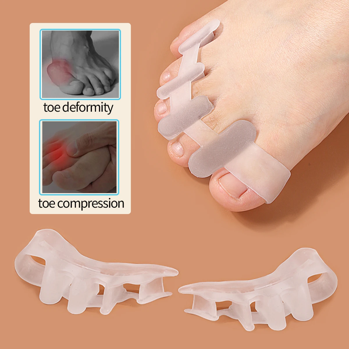 1 Pair Soft Silicone Toe Separators, Relieve Overlapping Toes & Hallux Valgus Pain, Universal Bunion Corrector for Men and Women