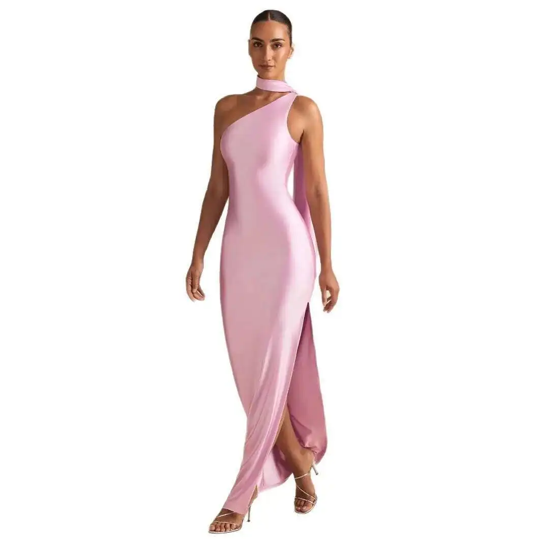 2025 New Style Off-shoulder Luxury High Elasticity High-grade Satin Sexy Slim Fit Bodycon Dress Dress Robe Vestido Women Elegant