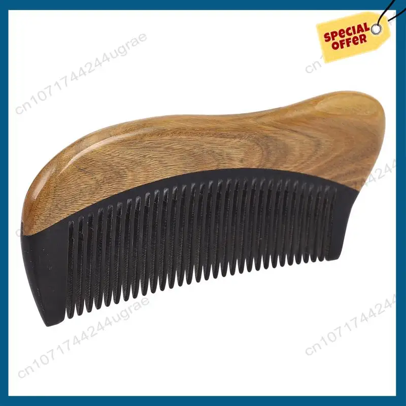 

-A15I 4X Natural Green Sandalwood Hair Comb - No Static Wooden Fine Tooth Black Buffalo Horn Comb (Green Sandalwood)