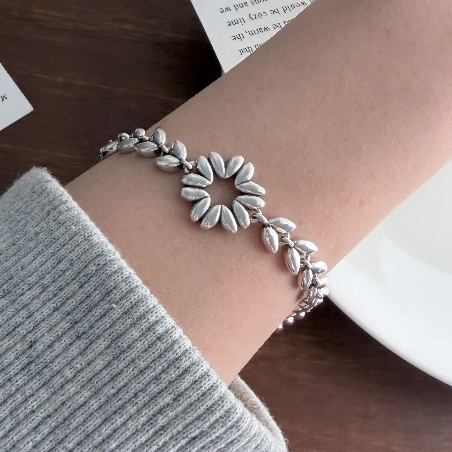 925 Sterling Silver Bracelets for Women Men String Accessories Retro Flower Chain Pattern Pendant Party Jewelry Gift