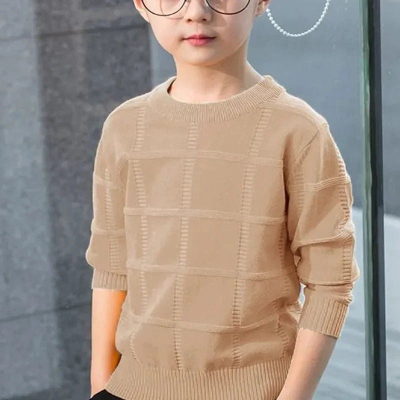 

Children's Clothing Simplicity Versatile 2023 Spring and Autumn New Round Neck Long Sleeve Fashion Solid Color Casual Pullover