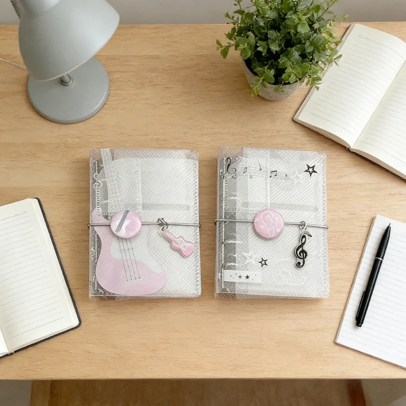 

1 Set Music Themed Binder Notebook PP Twill Triple Fold Strap Portable Photo Album and Card Manager