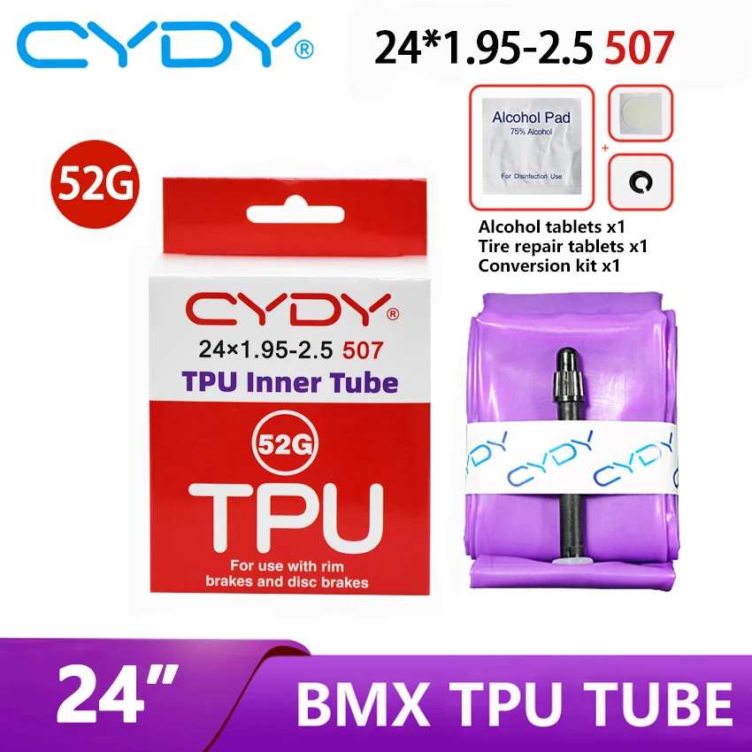 CYDY Велосипедная камера из ТПУ 24 дюйма 507 24x1,95 2,0 2,125 2,25 2,35 2,4 2,5-дюймовый клапан 45 мм BMX Велосипедная шина Pneu Велосипедная шина