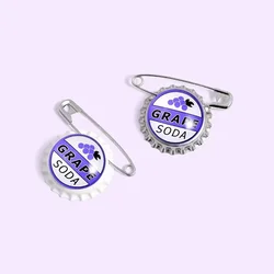 GRAPE SODA Beer Bottl Creative Cartoon Round Brooch Cut Pin Books Badge Enamel Lapel Backpack Pins Hat Jewelry Gifts for Friends