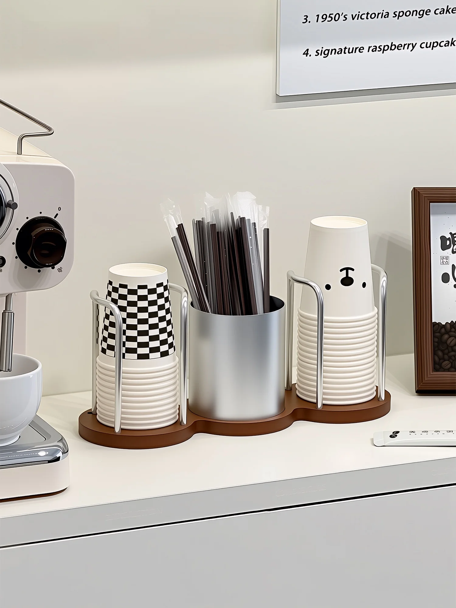 disposable-cup-holder-paper-cup-stand-tea-table-storage-rack-coffee-cup-holder-wooden-material-rural-style-no-brand