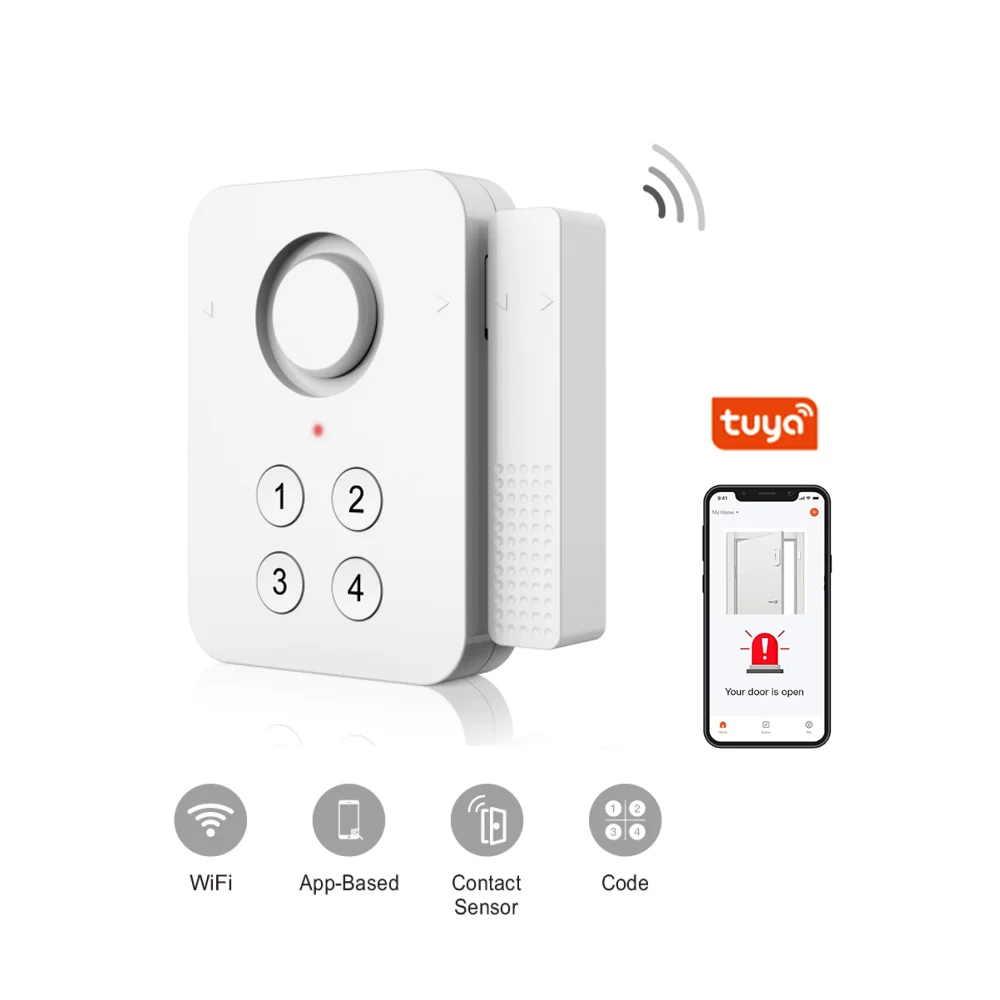 

Smart WiFi Keypad Controlled Door Alarm Sensor with App Notification Alert Tuya Door Window Open Contact Sensor