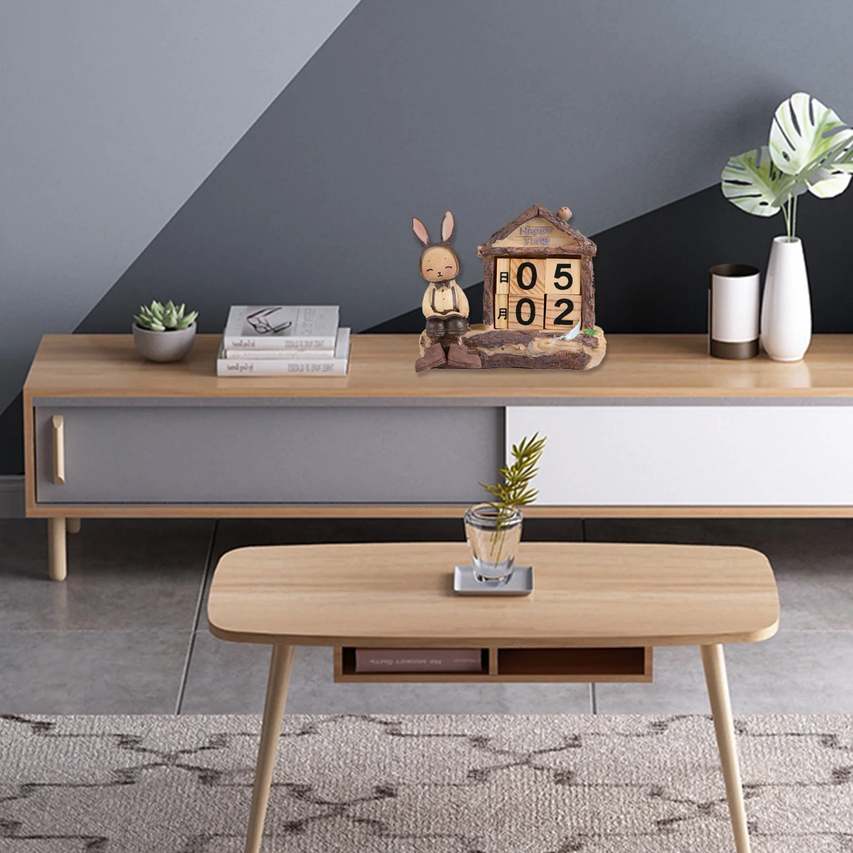 

Wooden Perpetual Calendar House Shape Desktop Decoration Eco Friendly Reusable Wooden Calendar Block Office Home Adornment