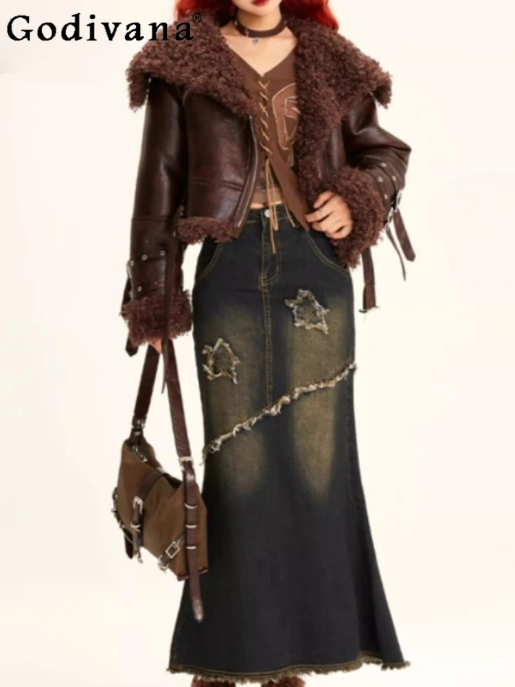 レディース秋アメリカンヴィンテージセクシーなブルーフィッシュテールデニムスカート多用途年齢軽減スリムレジャーハイウエスト個性スカート