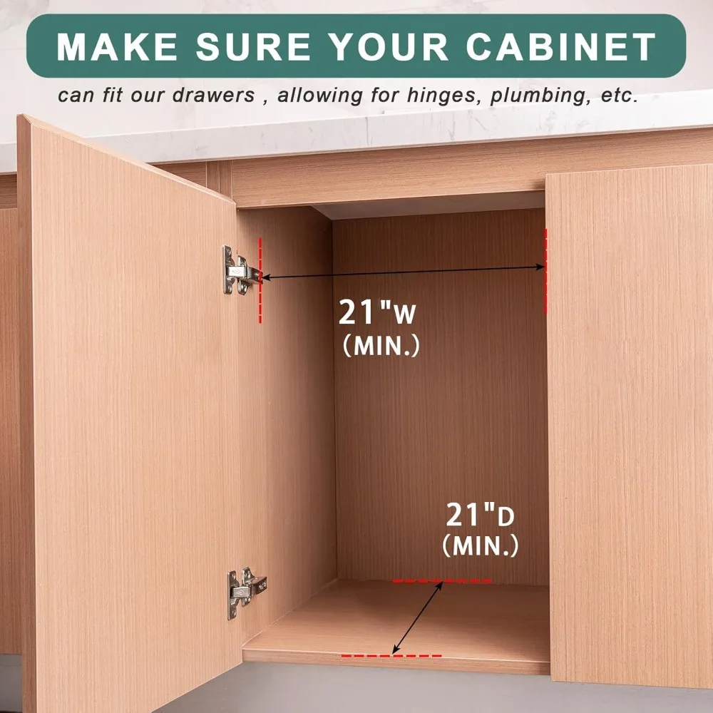 منظم درج خزانة قابل للسحب مجمع بالكامل مع شرائح إغلاق ناعمة سهلة التركيب بنفسك 21 وات × 21 دي