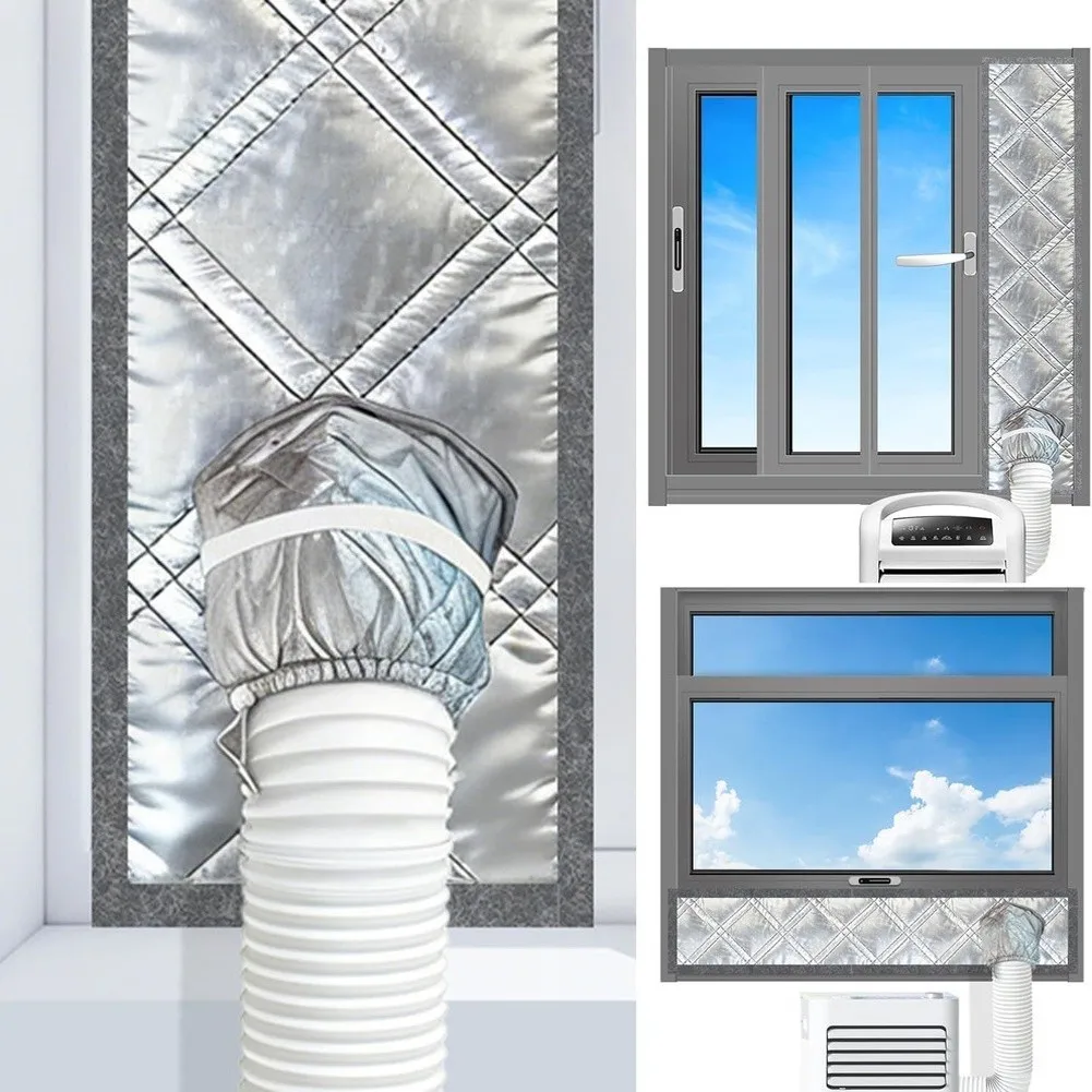Portable AC Window Sealing Cloth Silver Coated Vent Kit For Sliding Window 5-6 Inch Hose, Insulation Cloth AC Window Vent Kit