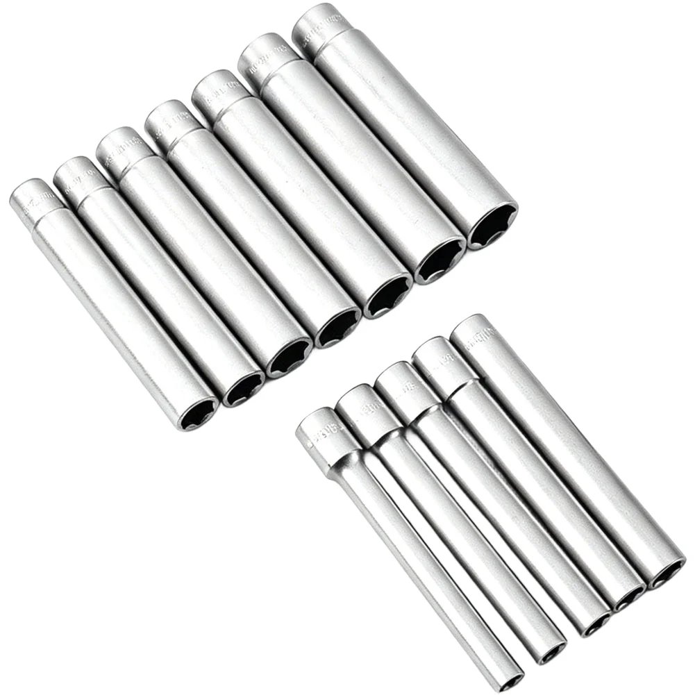 14 Piece 3/8 Drive 12cm Extended Hex Socket Set Chrome Vanadium Steel Deep Well Sockets For Automotive Machinery Repair Tools