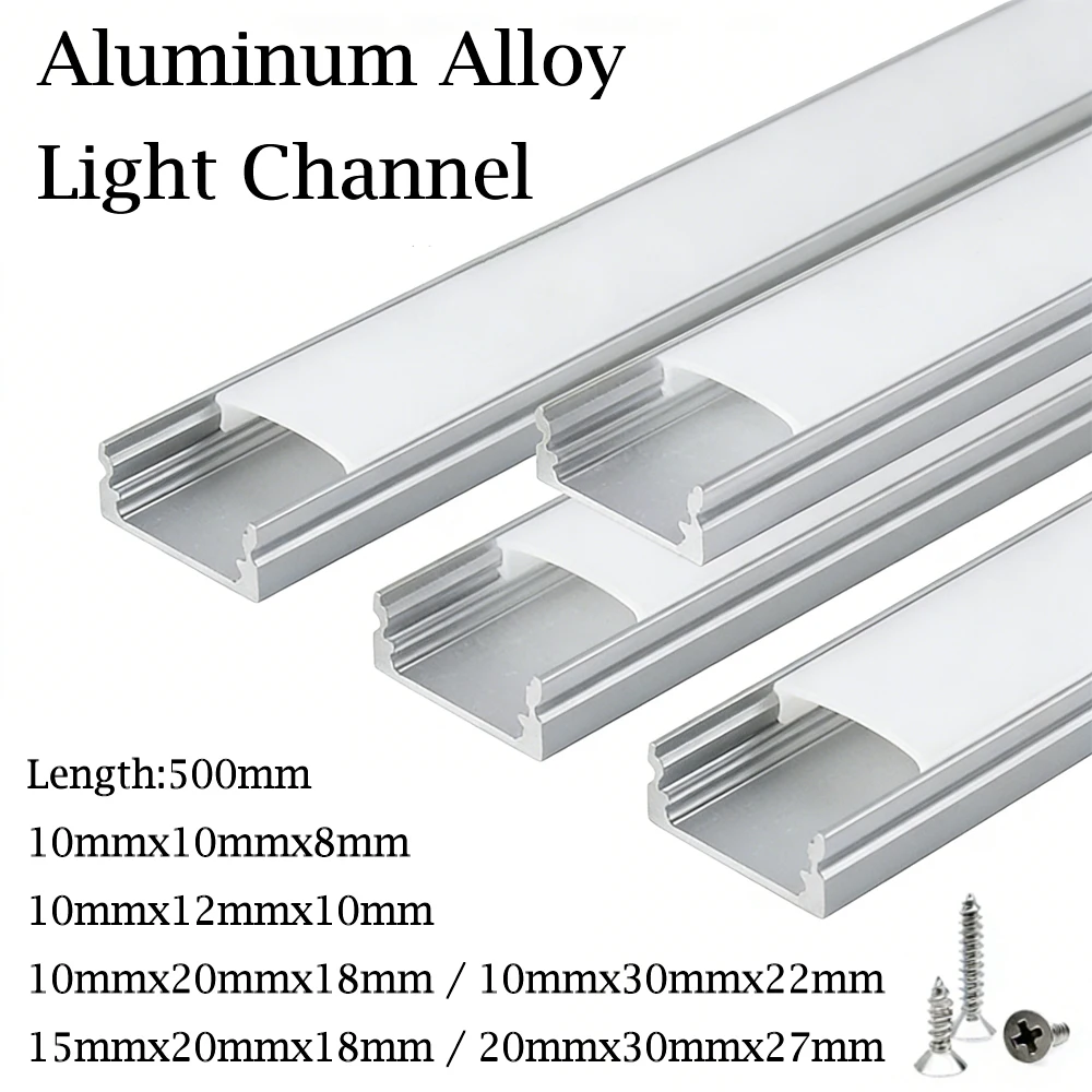 1-3pcs 500mm U-Shaped Aluminum LED Channel with Frosted PC Cover, Shelf Strip Lightings, Complete System