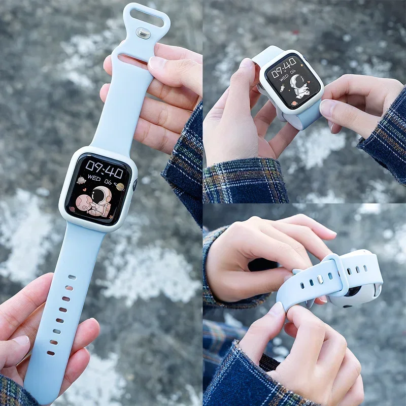 Case+band For Apple Watch ultra 2 49mm 46mm 44 40mm 45 41mm 38mm 42mm Silicone sport bracelet iWatch series 10 8 9 7 6 5 4 strap