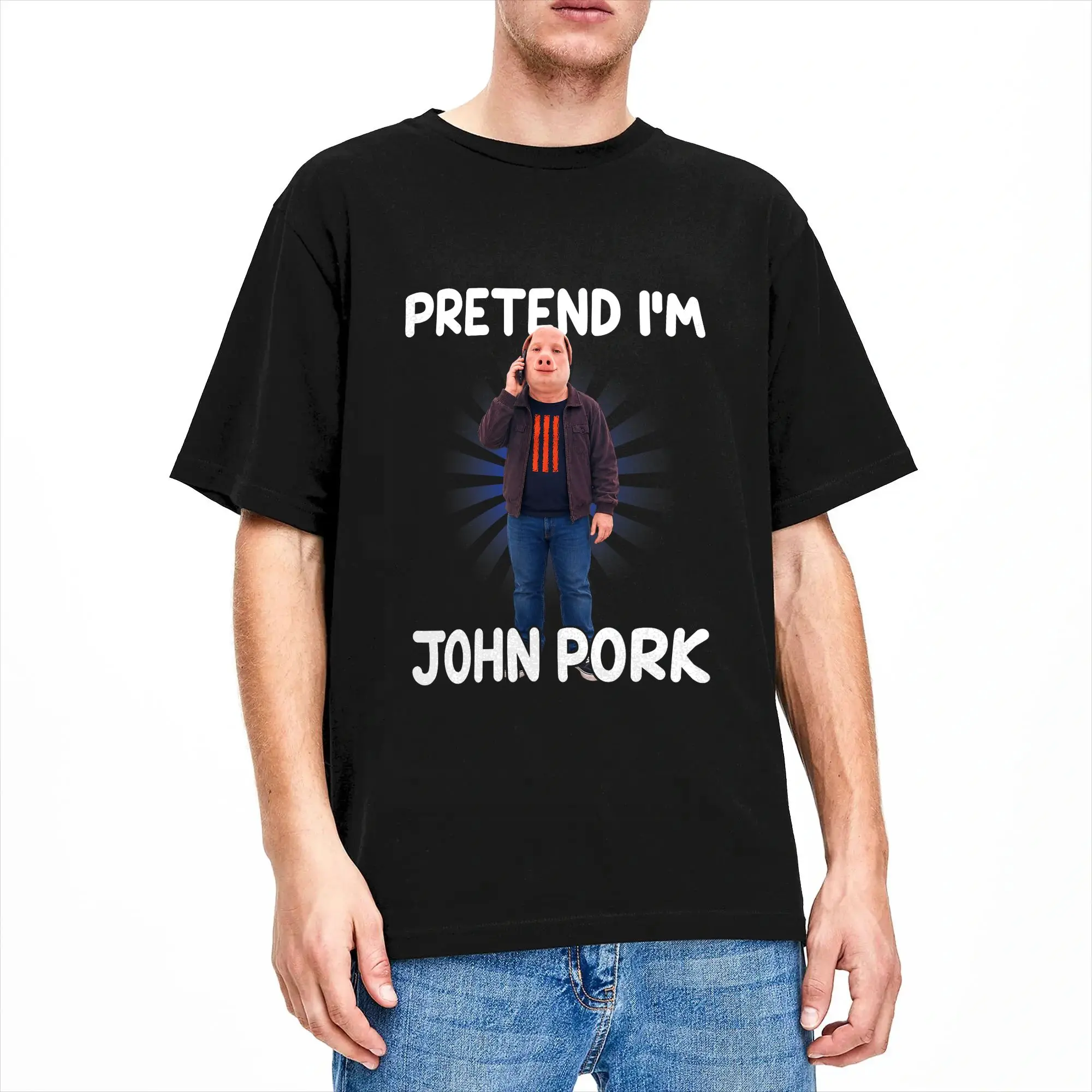 Pretend I'm John Pork Funny Brainrot Halloween T Shirt Harajuku T Shirts Short Sleeve Retro Tops Summer Cotton Oversize Clothing