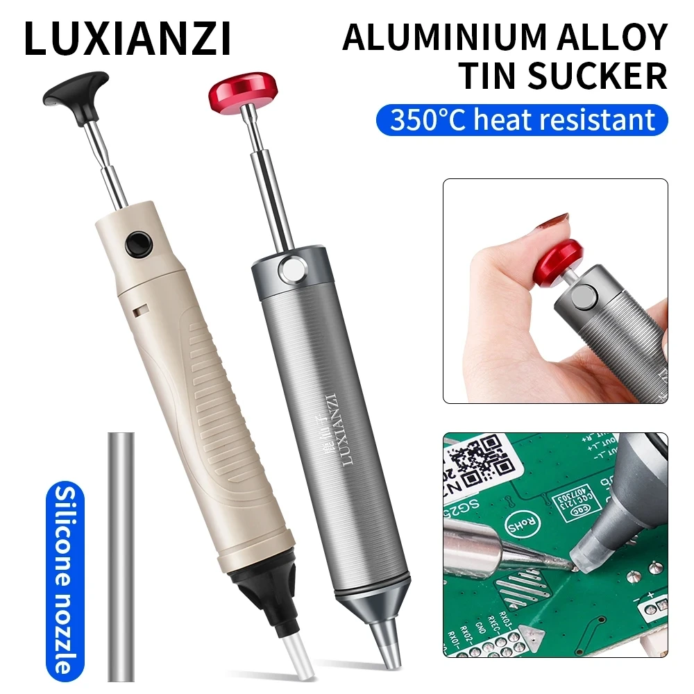 LUXIANZI Aluminum Desoldering Pump Powerful Suction Tin Removal Vacuum Gun Desolder Tool Solder Sucking Pen with Extra Nozzle