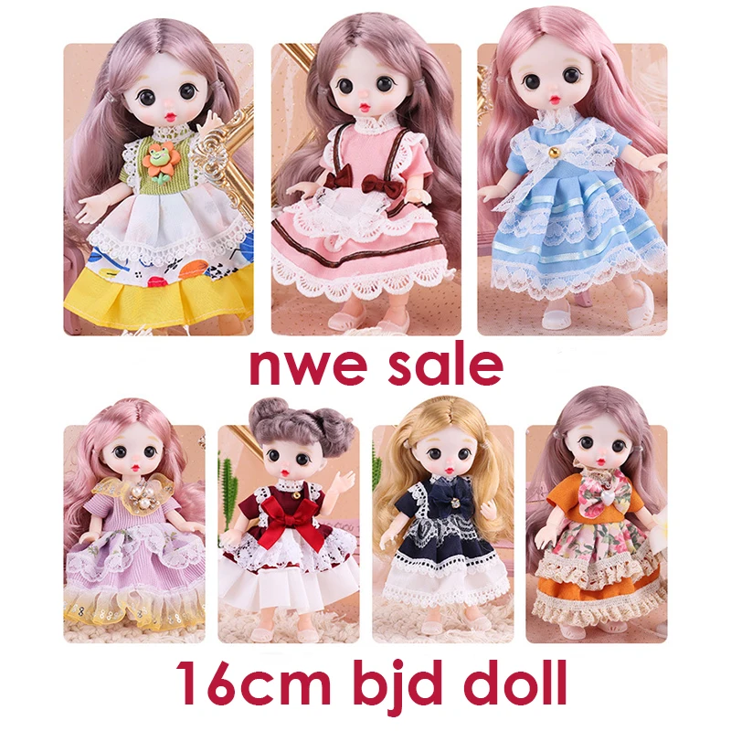 Sale NEW 16cm BJD Girls Doll Clothes Toys For Girls Kids Gifts Cute Baby Surprise Girl DIY 1/8  Dress up Toys New Cute Face Free