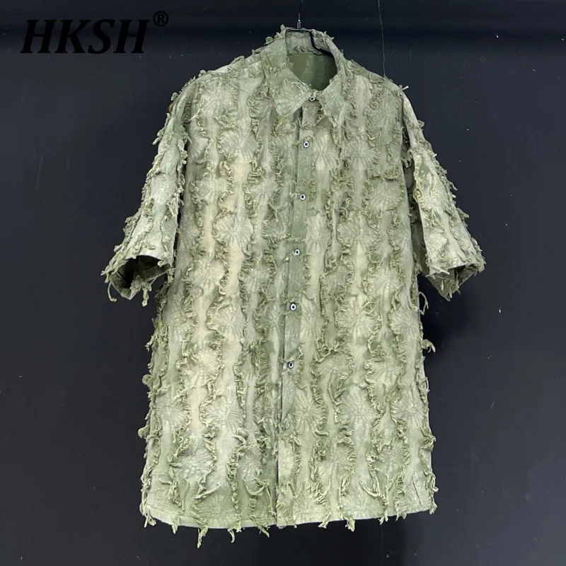 

HKSH Летние новые мужские модные рубашки в стиле панк с оригинальным дизайном High Street Tassel Свободные повседневные однобортные рубашки с короткими рукавами HK5110