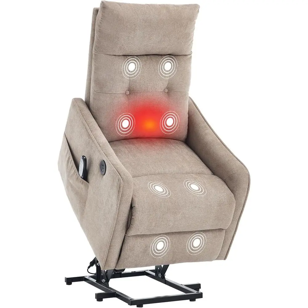 

Compact Power Recliner with Heat and Massage for Seniors, Remote-Controlled, Adjustable Side Pocket, Khaki Chenille Upholstery